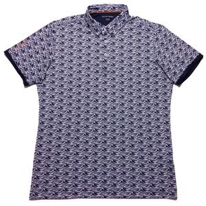 GALVIN‎ GREEN Performance Polo Shirt Blue Waves AOP All Over Blue XL